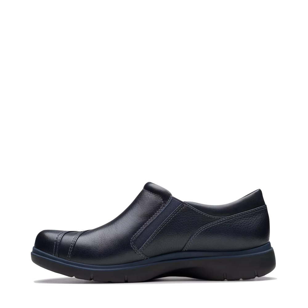 Side (left) view of Clarks Certina Pure Leather Side Zip Slip On for women.