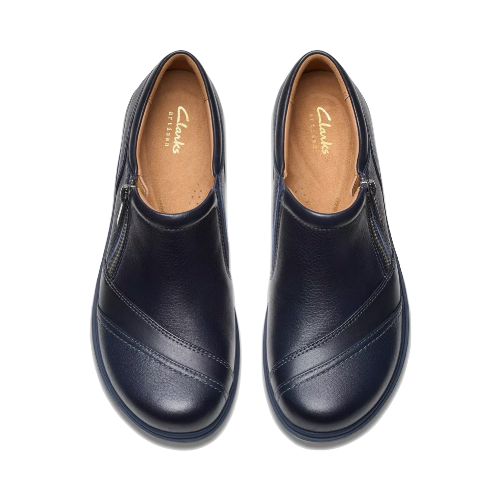 Top-down view of Clarks Certina Pure Leather Side Zip Slip On for women.