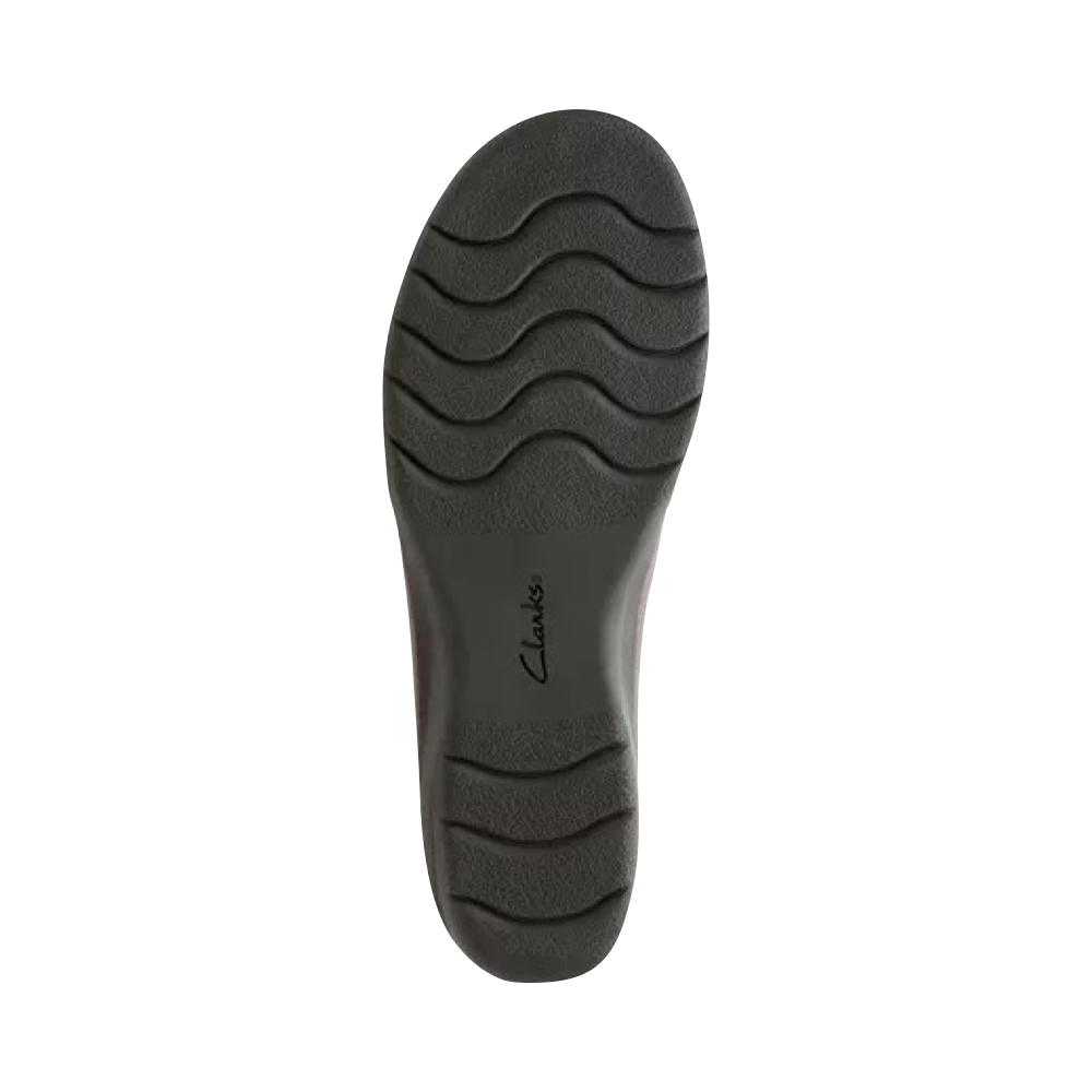 Bottom view of Clarks Cheyn Madi Leather Slip On for women.