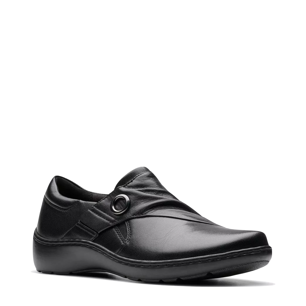 Mudguard and Toe view of Clarks Cora Aubrie Slip On Shoe for women.