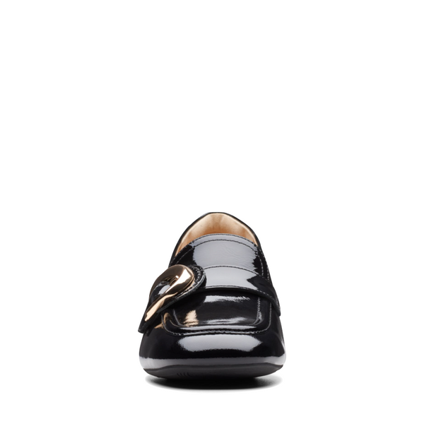 Clarks Women's Daiss30 Trim Heeled Leather Loafer in Black Patent