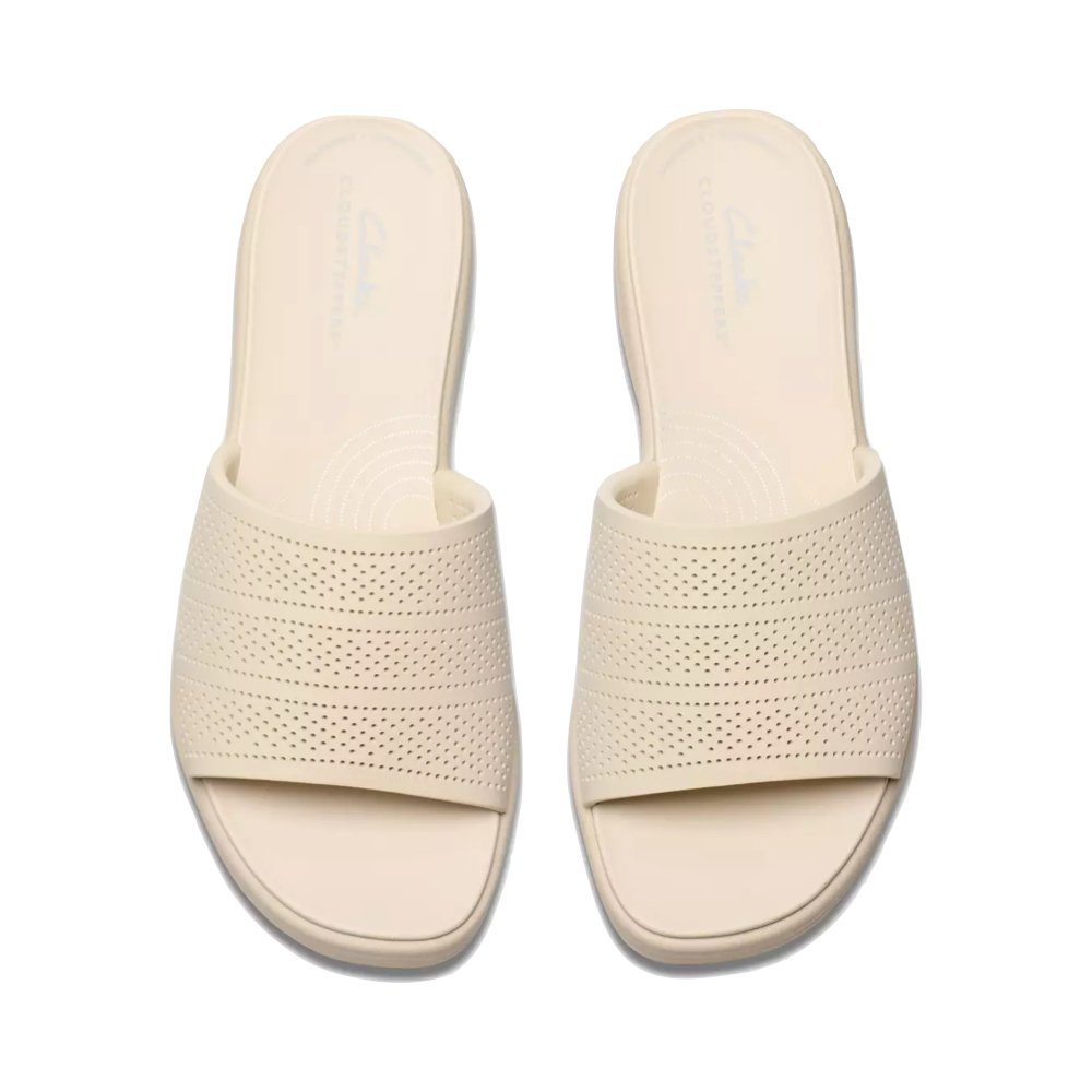Top-down view of Clarks Drift Twist Wedge Flip Sandal for women.