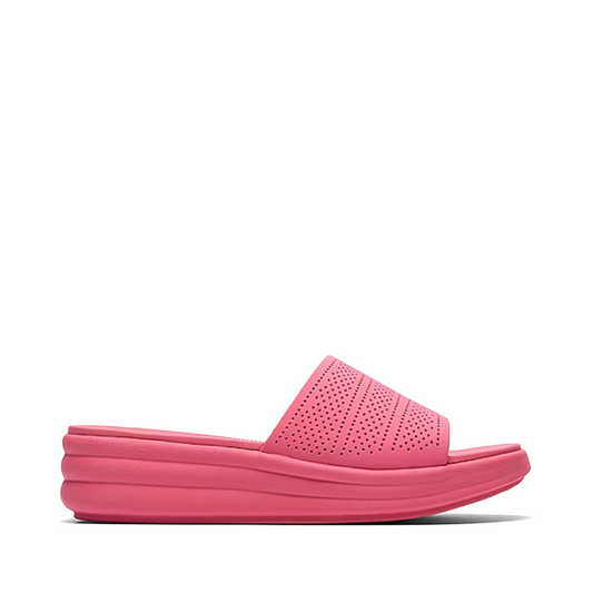 Side (right) view of Clarks Drift Twist Wedge Flip Sandal for women.