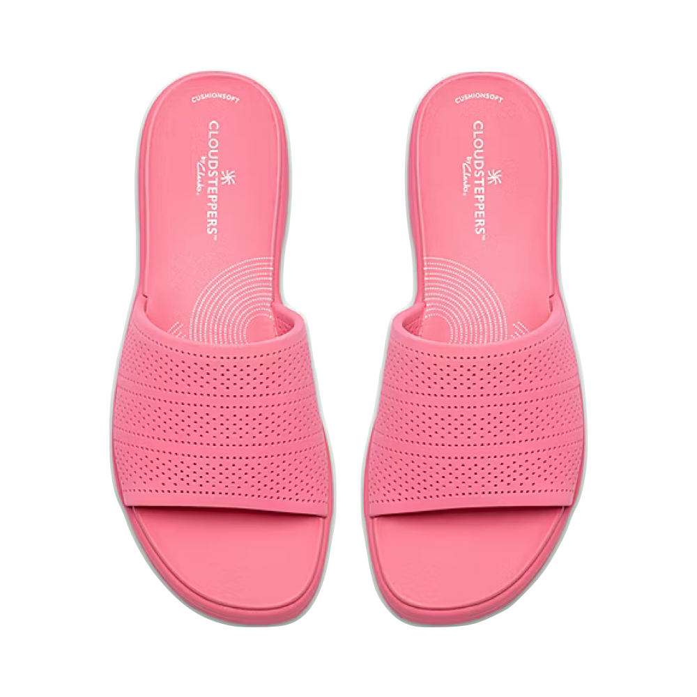 Top-down view of Clarks Drift Twist Wedge Flip Sandal for women.