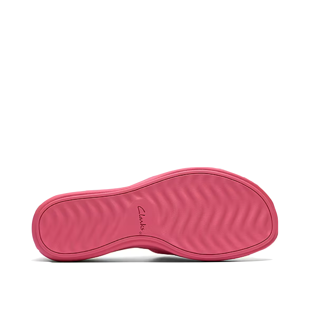 Bottom view of Clarks Drift Twist Wedge Flip Sandal for women.