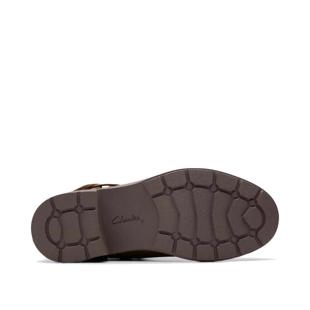 Bottom view of Clarks Hearth Kaylie Oiled Leather Ankle Boot for women.