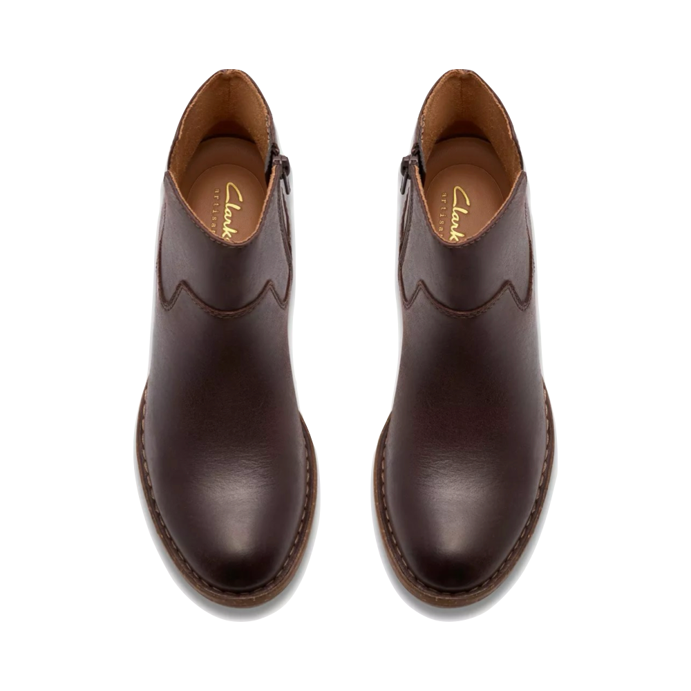 Top-down view of Clarks Kastela Top Ankle Boots for women.