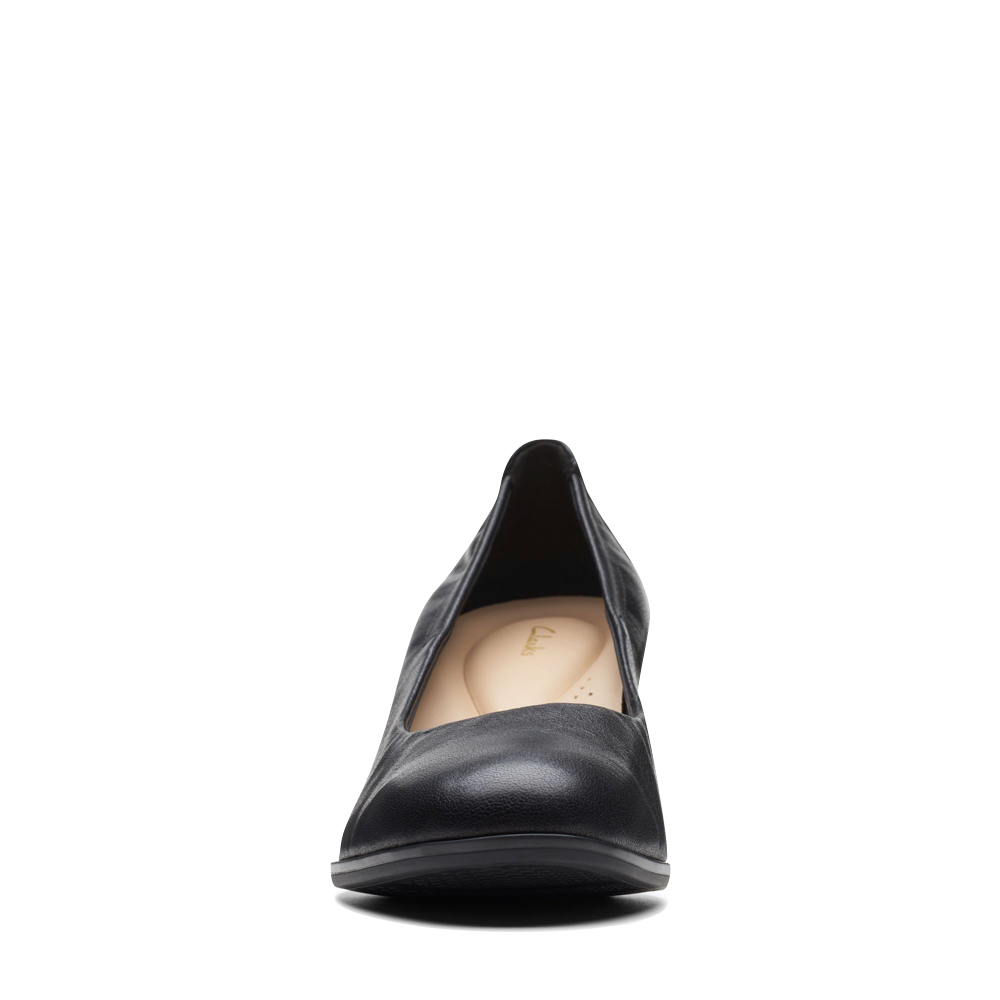 Front view of Clarks Loken Step Leather Heeled Pump for women.
