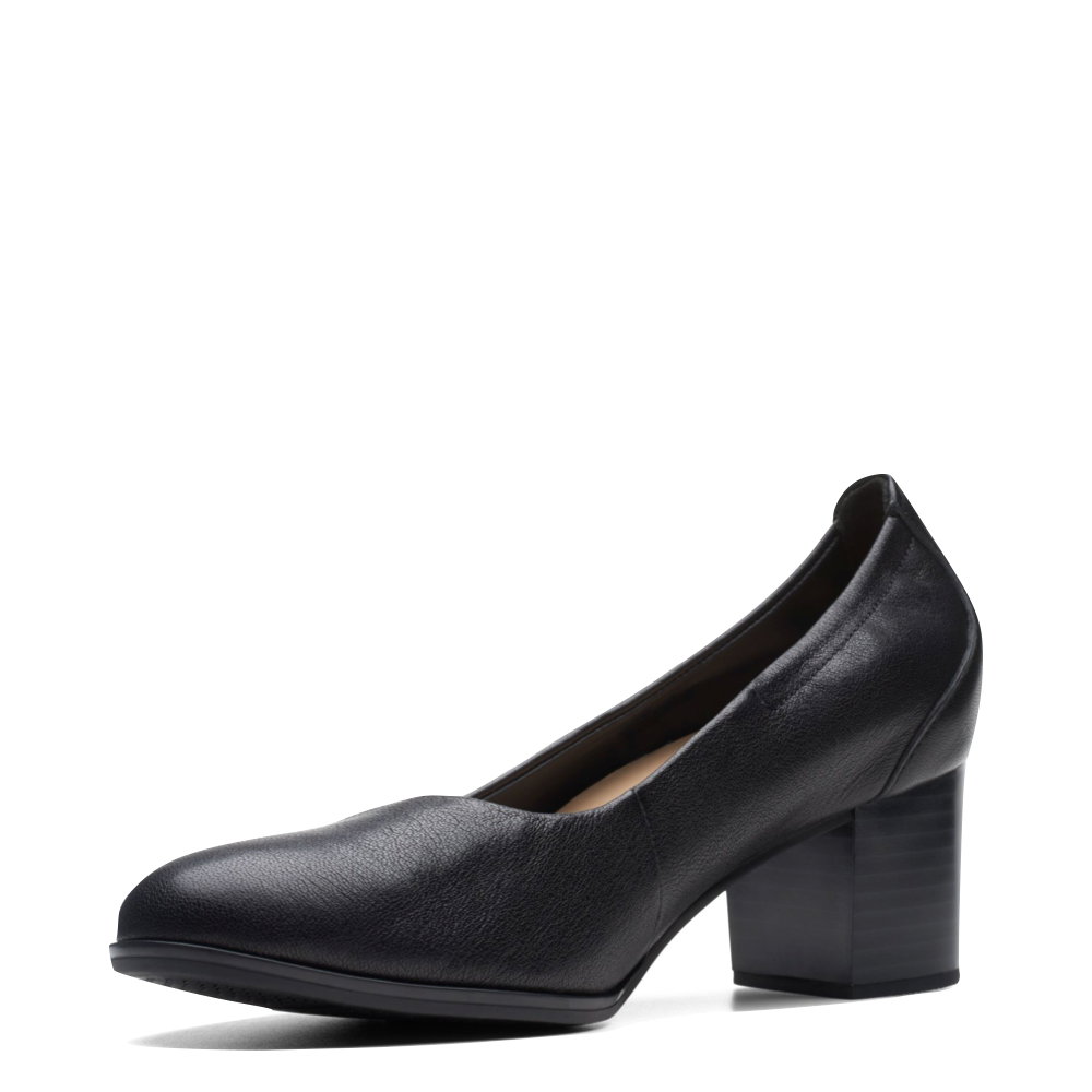 Reverse Toe view of Clarks Loken Step Leather Heeled Pump for women.