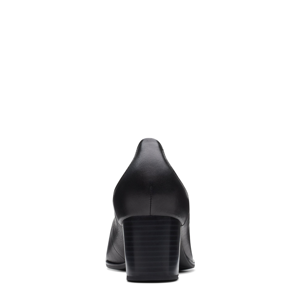 Back view of Clarks Loken Step Leather Heeled Pump for women.