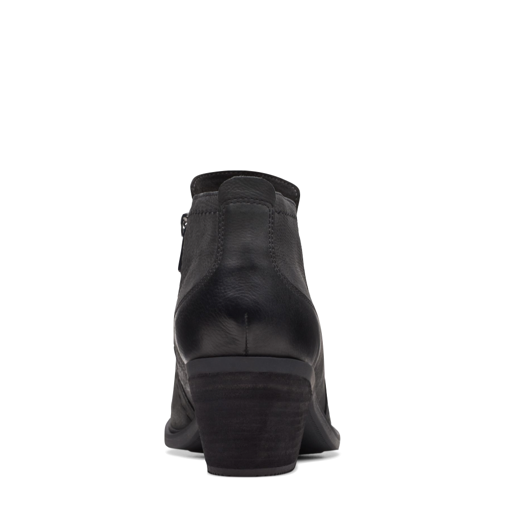 Back view of Clarks Neva Lo Side Zip Ankle Boot for women.