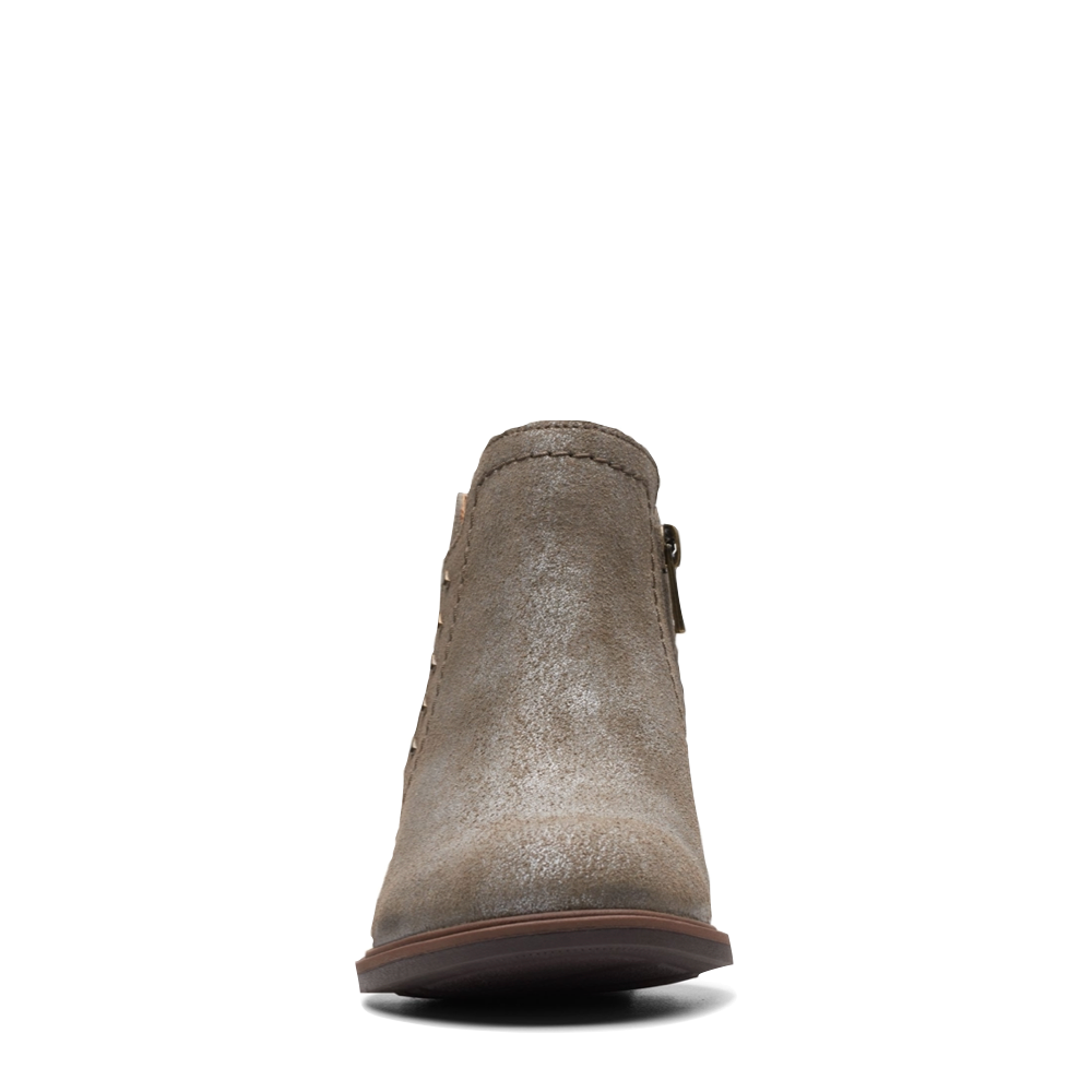 Front view of Clarks Neva Lo Side Zip Ankle Boot for women.