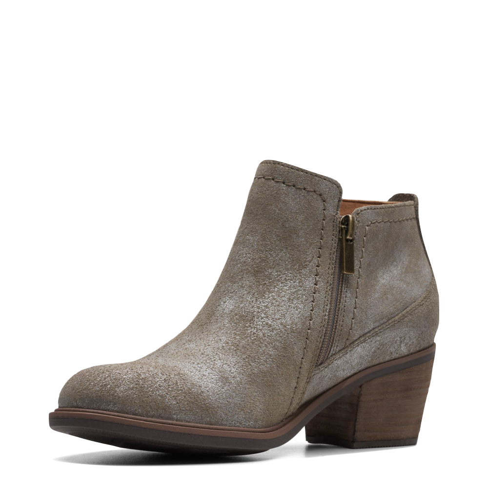 Clarks Women's Neva Lo Side Zip Ankle Boot in Taupe Metallic