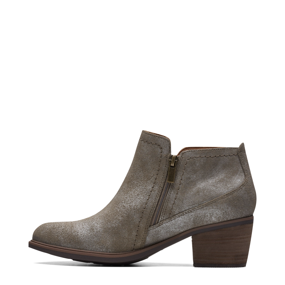 Clarks Women's Neva Lo Side Zip Ankle Boot in Taupe Metallic