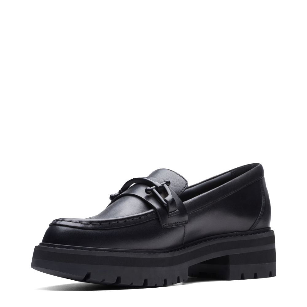 Reverse Mudguard and Toe view of Clarks Orianna Bit Leather Loafer for women.