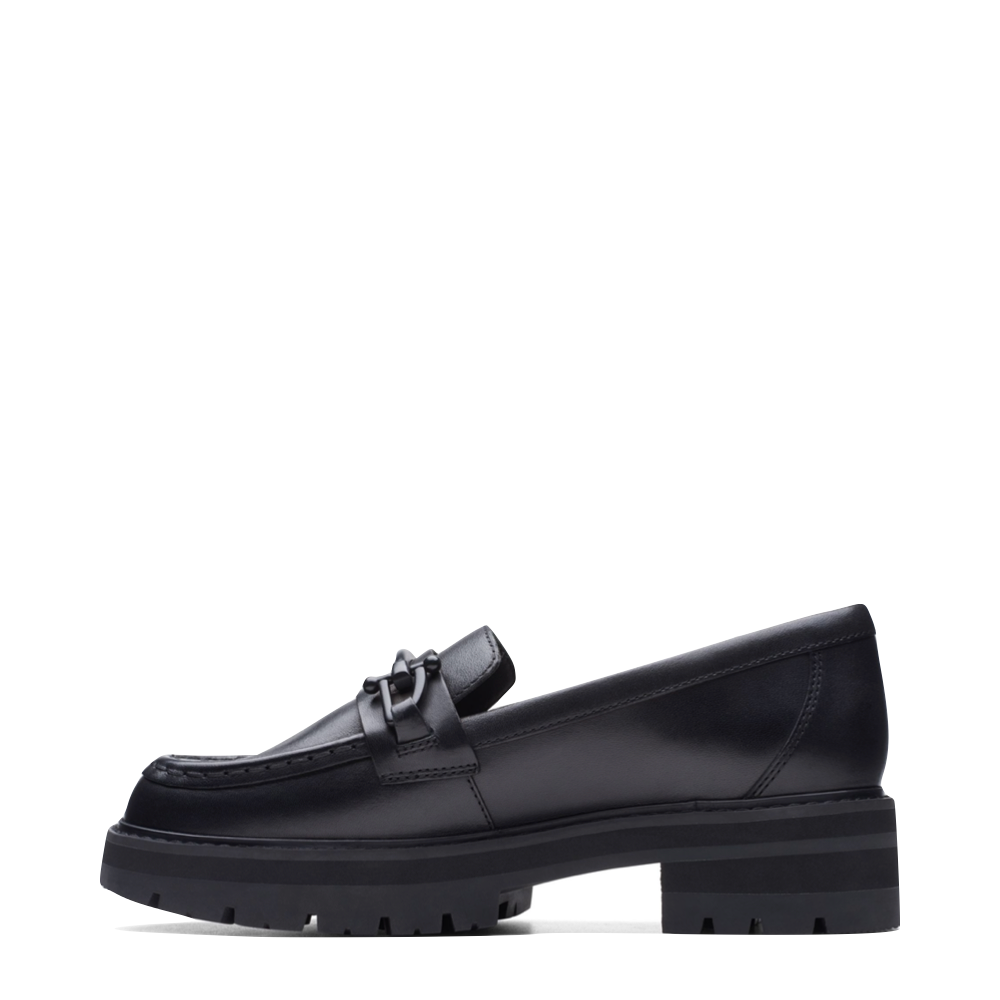 Side (left) view of Clarks Orianna Bit Leather Loafer for women.