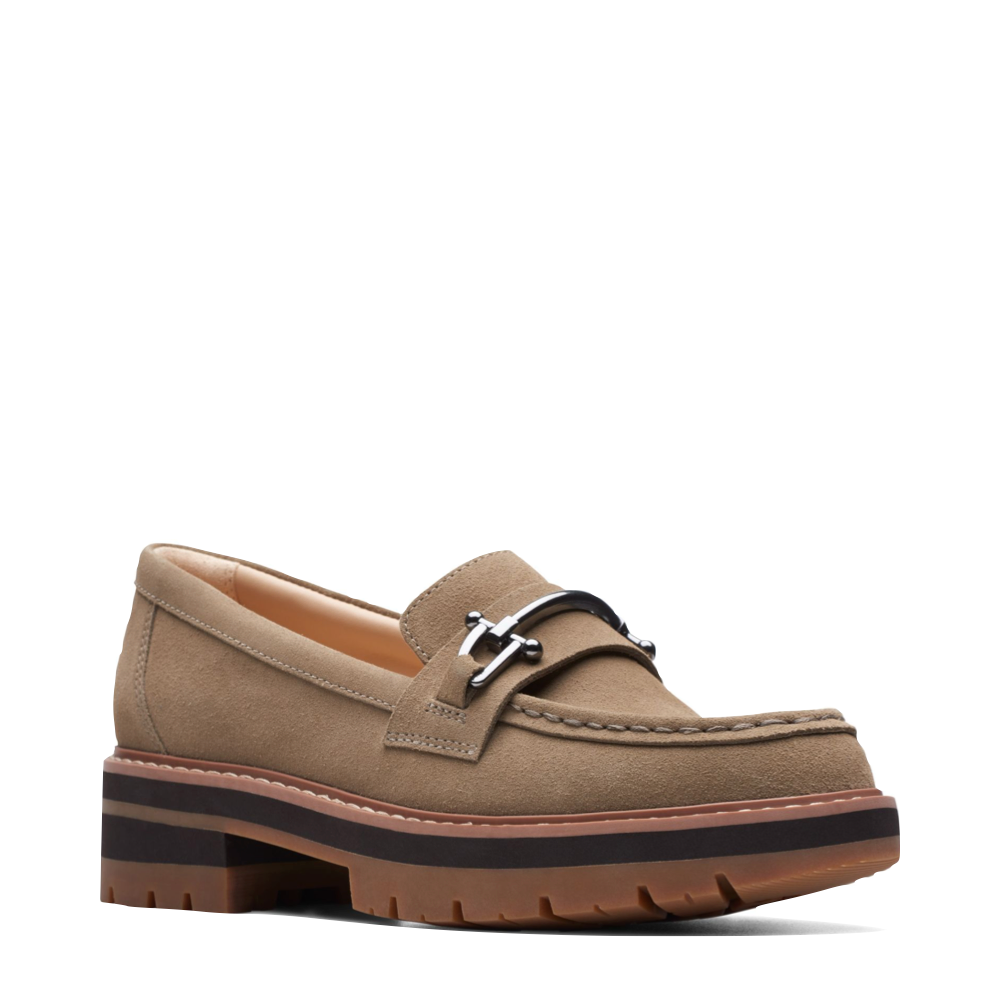 Clarks Women's Orianna Bit Suede Leather Loafer in Dark Sand