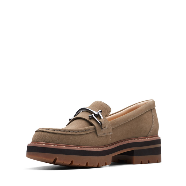 Clarks Women's Orianna Bit Suede Leather Loafer in Dark Sand