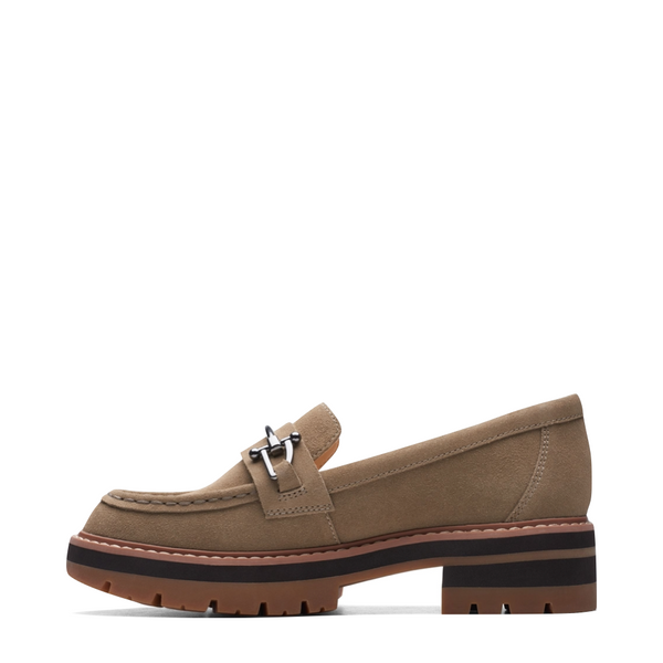 Clarks Women's Orianna Bit Suede Leather Loafer in Dark Sand