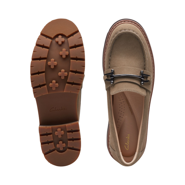 Clarks Women's Orianna Bit Suede Leather Loafer in Dark Sand