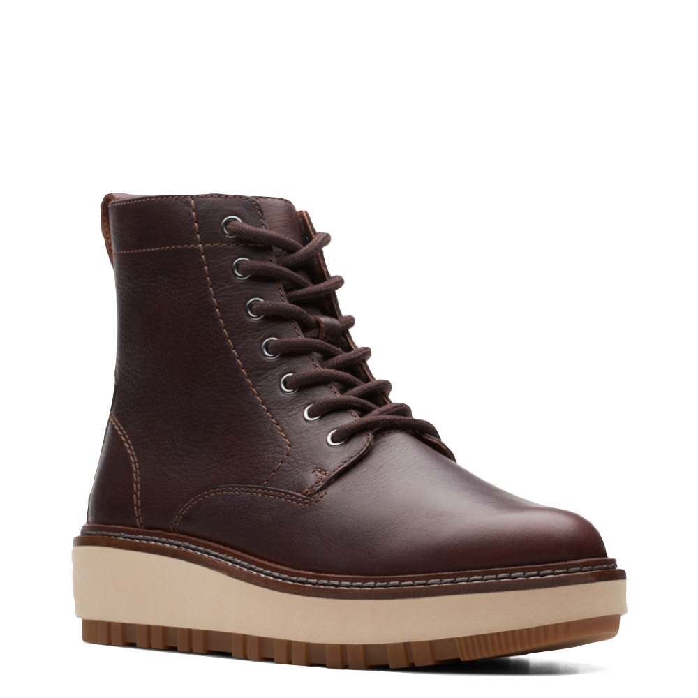 Clarks Women's Orianna Leather Lace Boot in Dark Brown