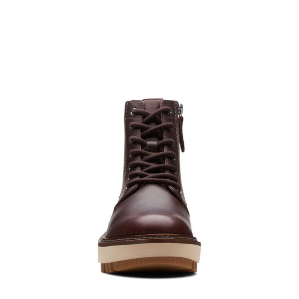 Clarks Women's Orianna Leather Lace Boot in Dark Brown