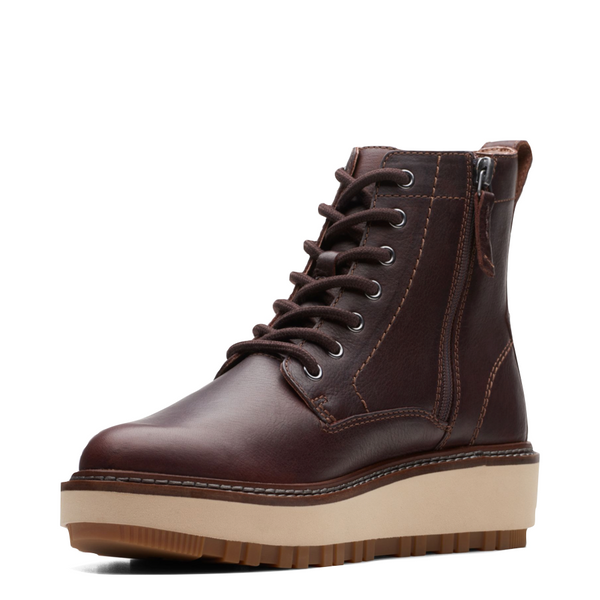 Clarks Women's Orianna Leather Lace Boot in Dark Brown