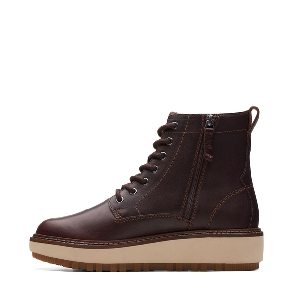 Clarks Women's Orianna Leather Lace Boot in Dark Brown