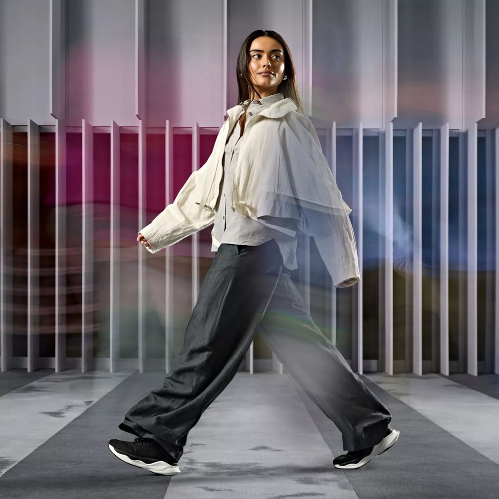 Model view of Clarks Pace Sneaker for women.