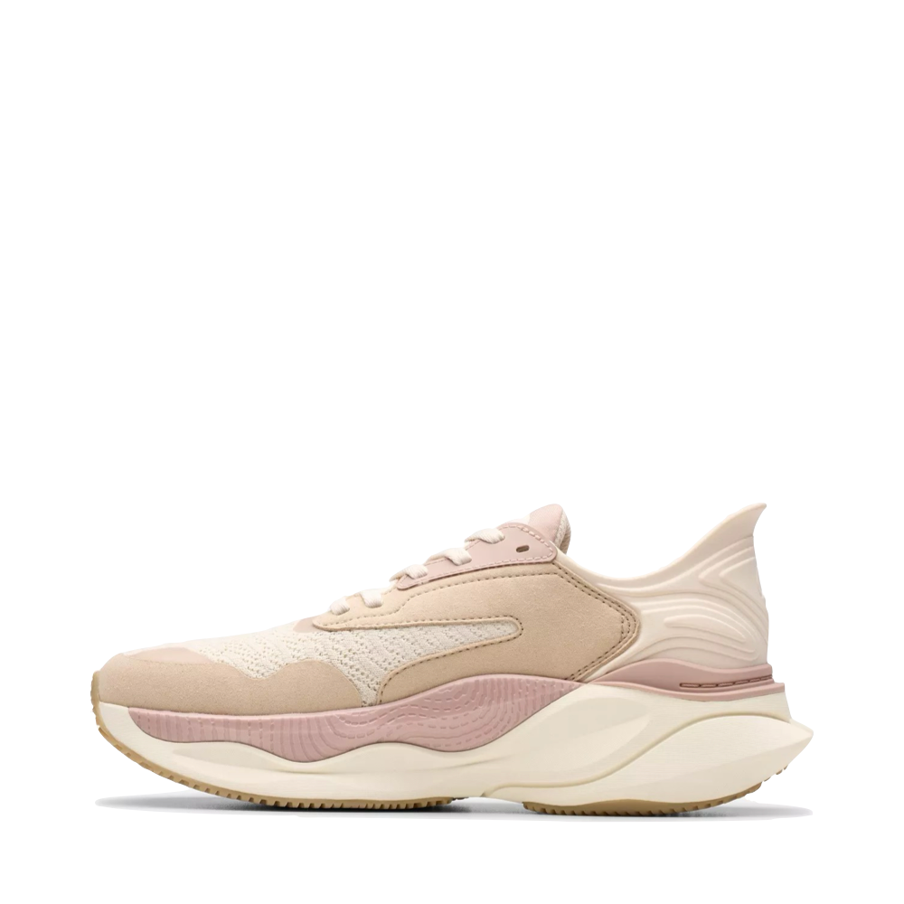 Side (left) view of Clarks Pace Sneaker for women.