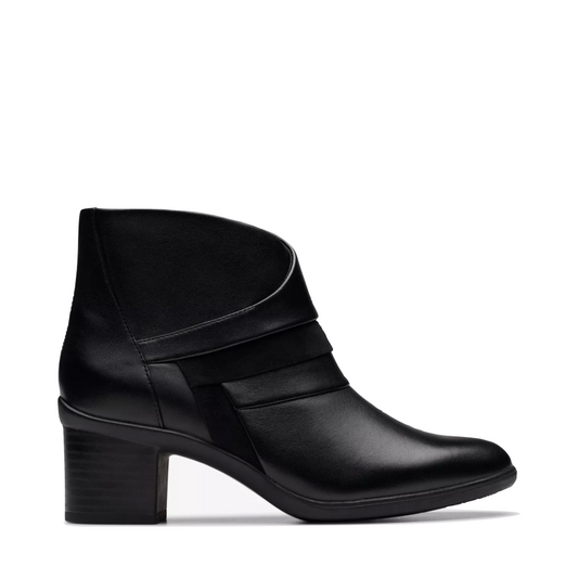 Side (right) view of Clarks Shaya Sky Heeled Ankle Boot for women.