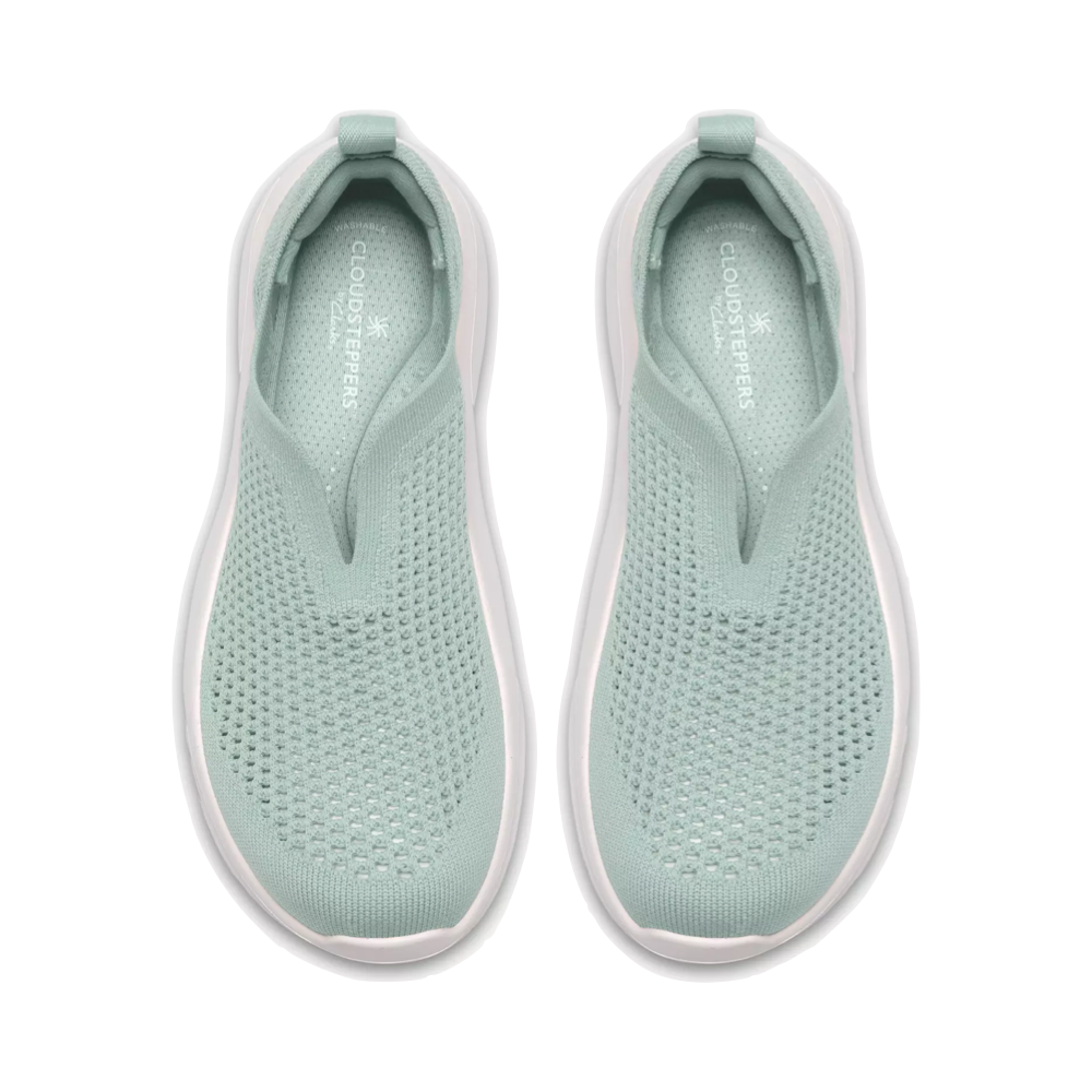 Top-down view of Clarks Solevana Knit Slip On Sneaker for women.