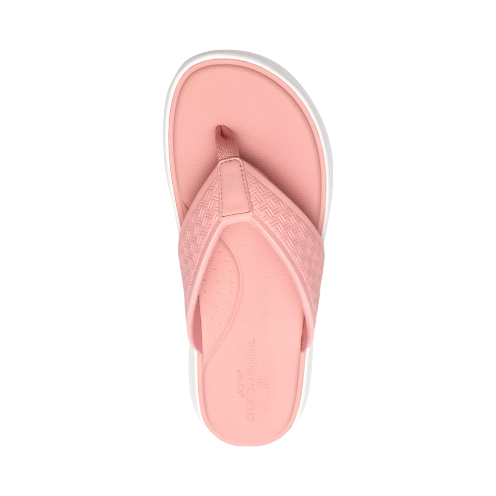 Top-down view of Clarks Solevana Post Flip Sandal for women.