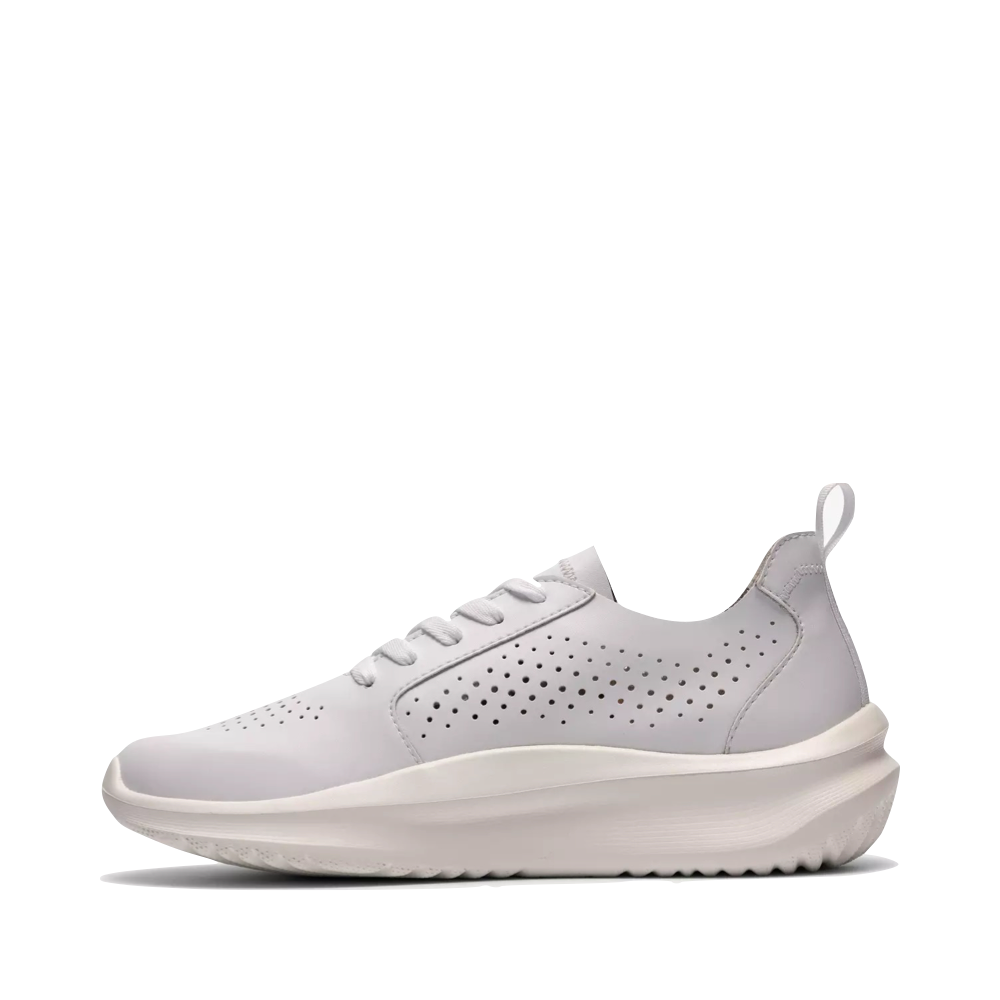 Side (left) view of Clarks Solevana Style Lace Sneaker for women.
