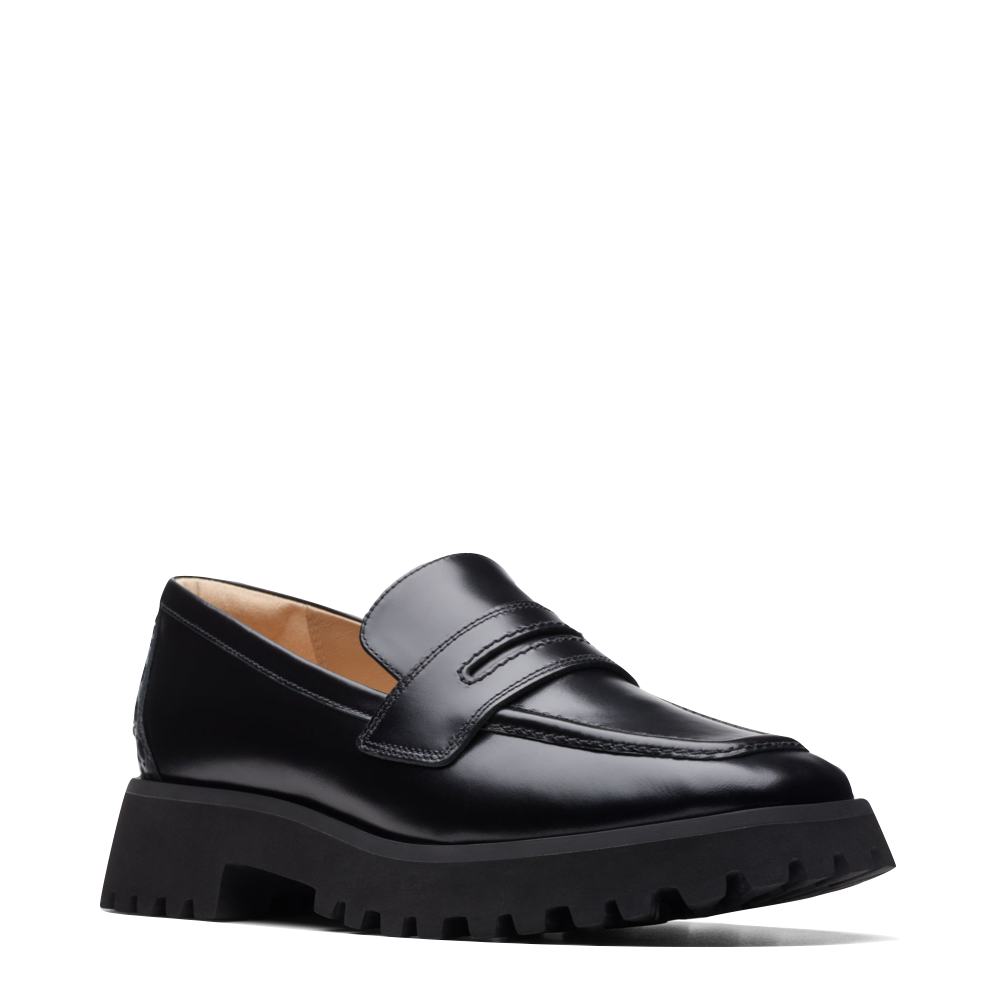 Clarks Women's Stayso Edge Leather Penny Loafer in Black