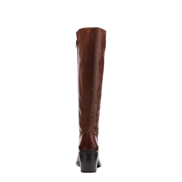 Clarks Women's Valvestino Hi Side Zip Tall Heeled Leather Boot in Dark Tan