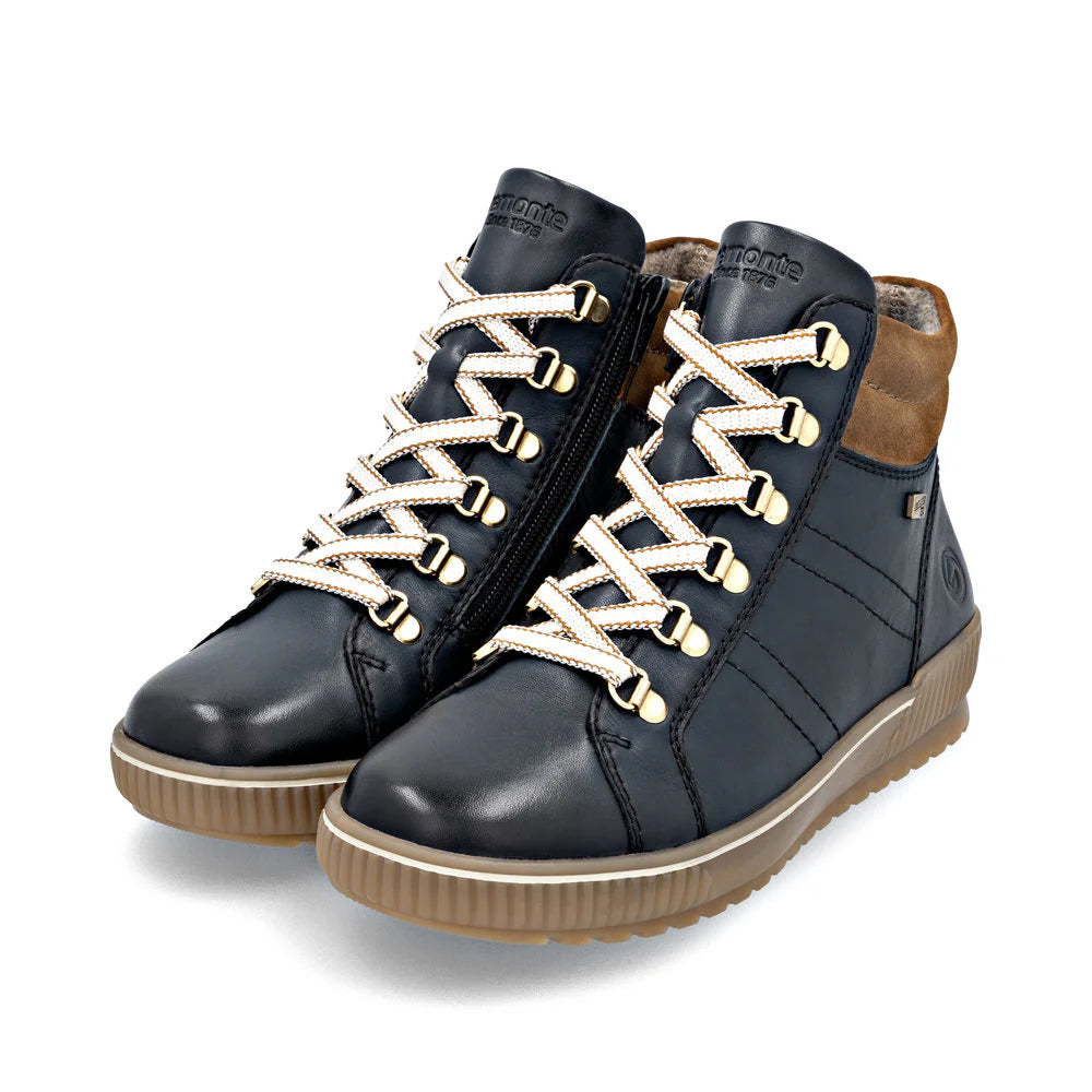 Remote Women's Maditta 81 Mid Side Zip Lace Waterproof Boot in Pazifik Navy