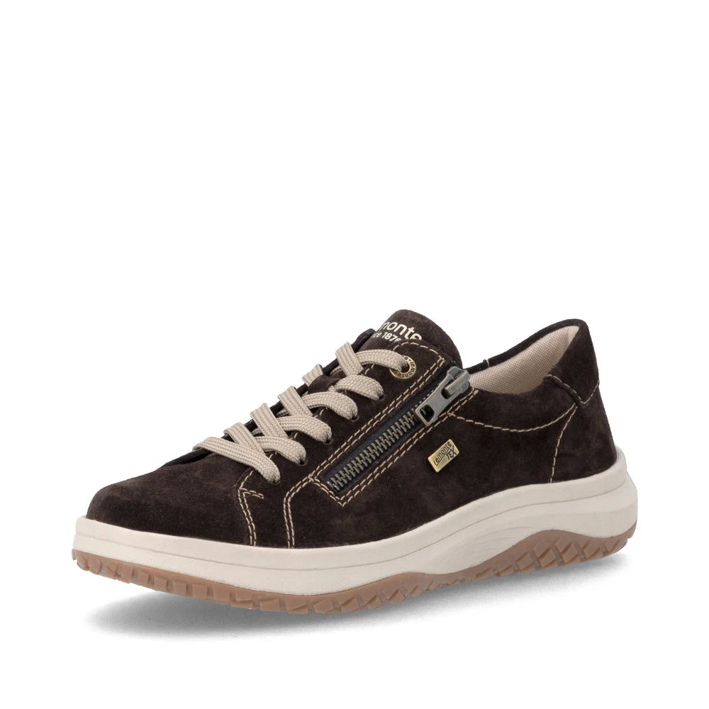Remote Women's Maditta Q00 Low Side Zip Waterproof Lace Sneaker in Dark Brown Cigarre