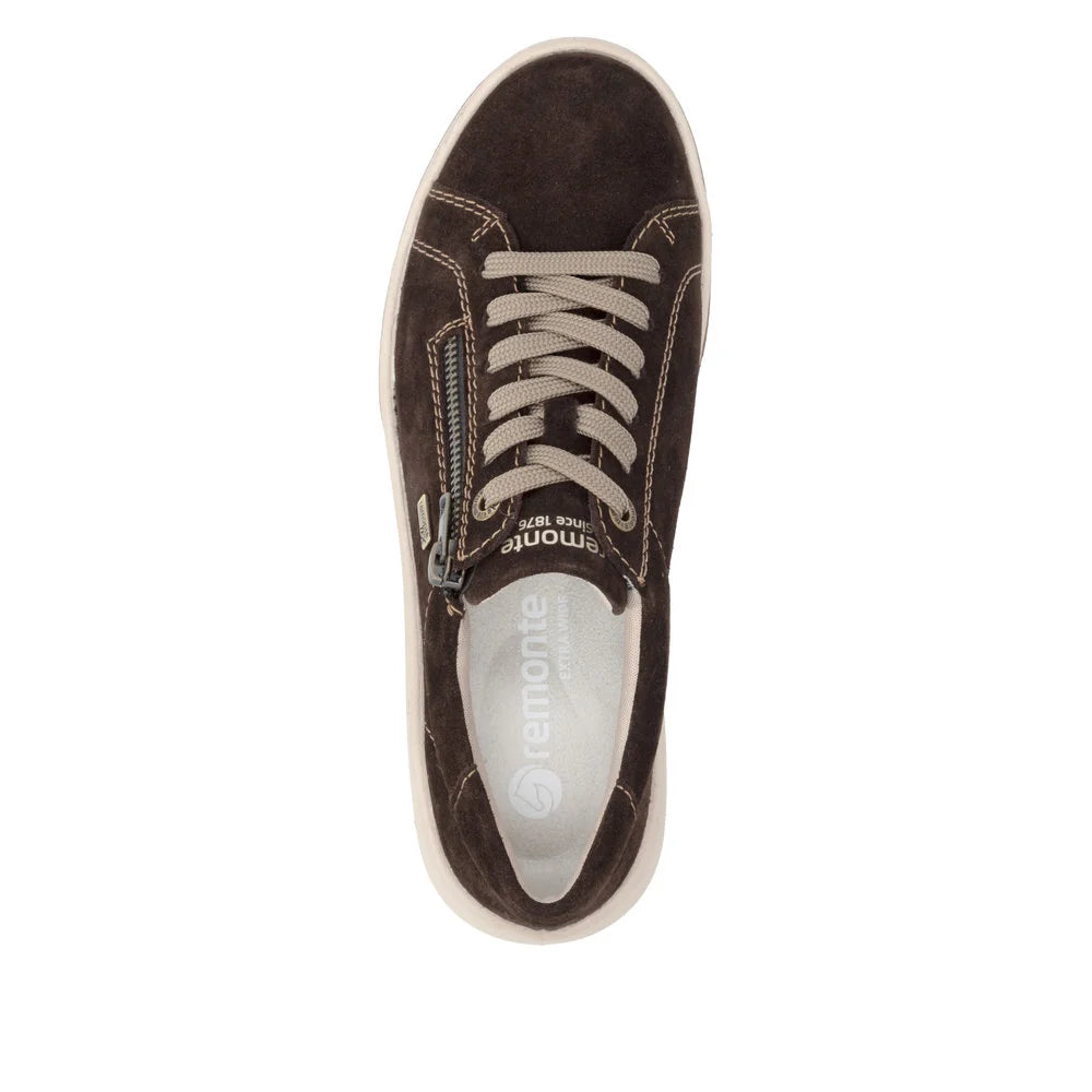Remote Women's Maditta Q00 Low Side Zip Waterproof Lace Sneaker in Dark Brown Cigarre