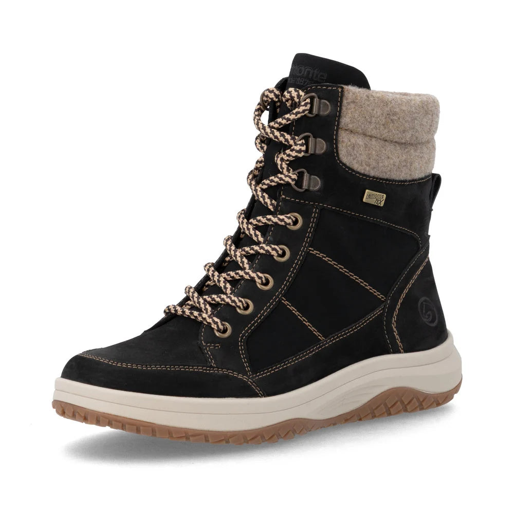 Remote Women's Maditta Q72 Mid Side Zip Waterproof Lace Boot in Black