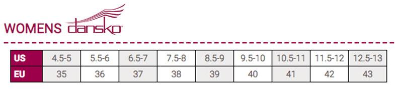 Dansko sizing chart.