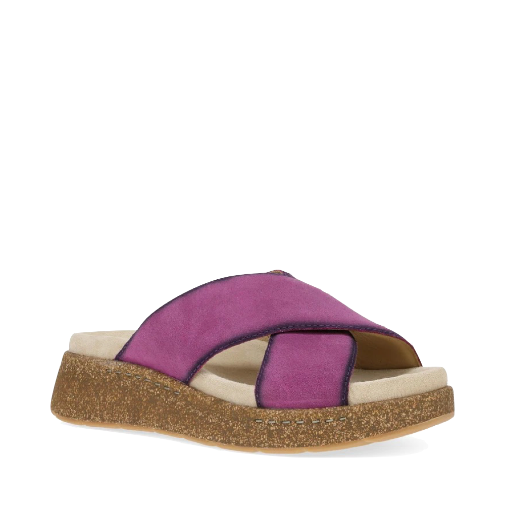 Toe view of Dansko Bridget Leather Platform Slide Sandal for women.