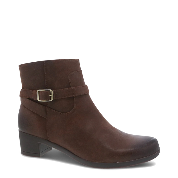 Dansko Women's Cagney Heeled Burnished Suede Boots in Brown