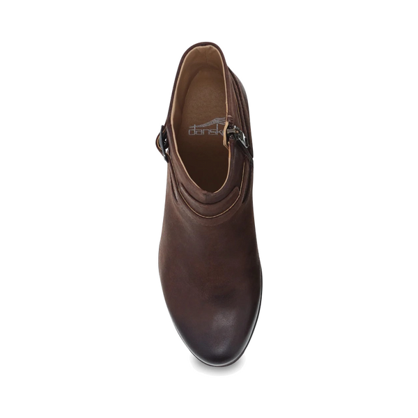 Dansko Women's Cagney Heeled Burnished Suede Boots in Brown