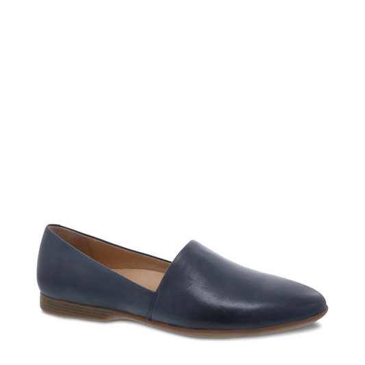 Dansko Women's Larisa Leather Flat Slip On Loafer in Navy