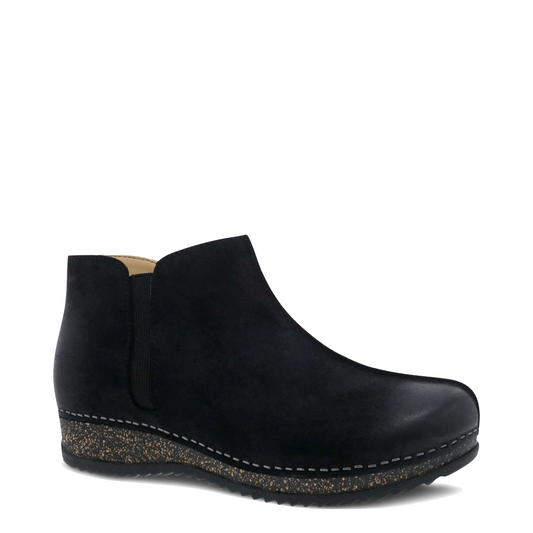 Mudguard and Toe view of Dansko Makara Side Zip Burnished Suede Boot for women.
