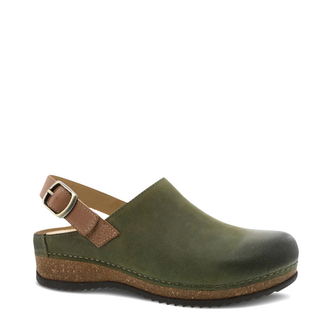 Dansko Women's Merrin Burnished Suede Sling Back Mule in Olive