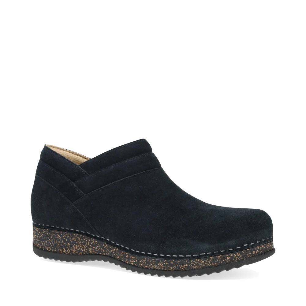 Side (right) view of Dansko Muriel Side Zip Suede Shootie for women.
