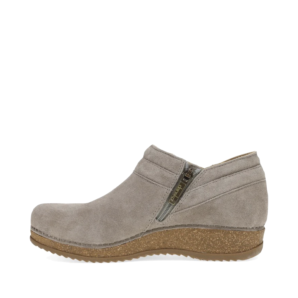Side (left) view of Dansko Muriel Side Zip Suede Shootie for women.