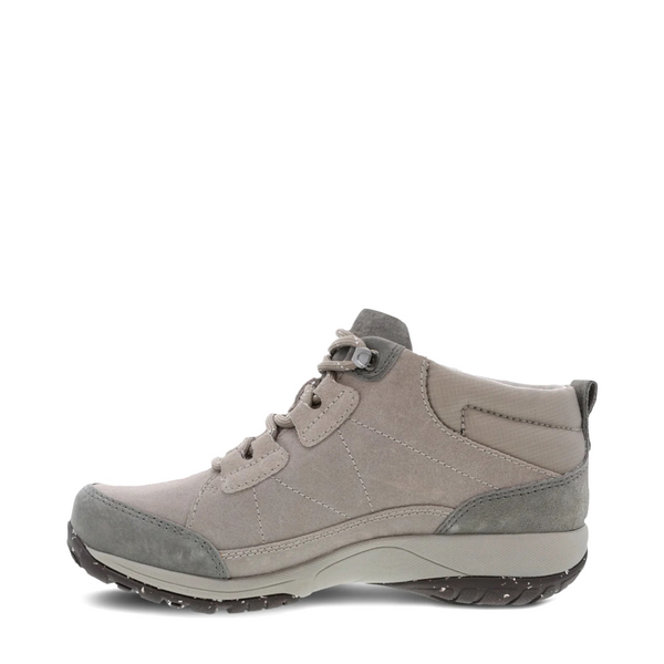 Dansko Women's Pearla Burnished Suede Waterproof Lace Boot in Stone